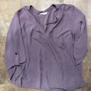 Lush Lavender V-Neck Blouse with Pocket